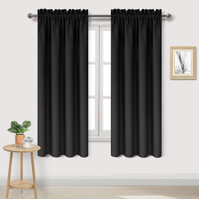 DWCN Blackout Curtains for Bedroom - Thermal Insulated Privacy Energy Saving Rod Pocket Drapes for Living Room, W 38 x L 72 Inch, Black, Set of 2 - Image 1